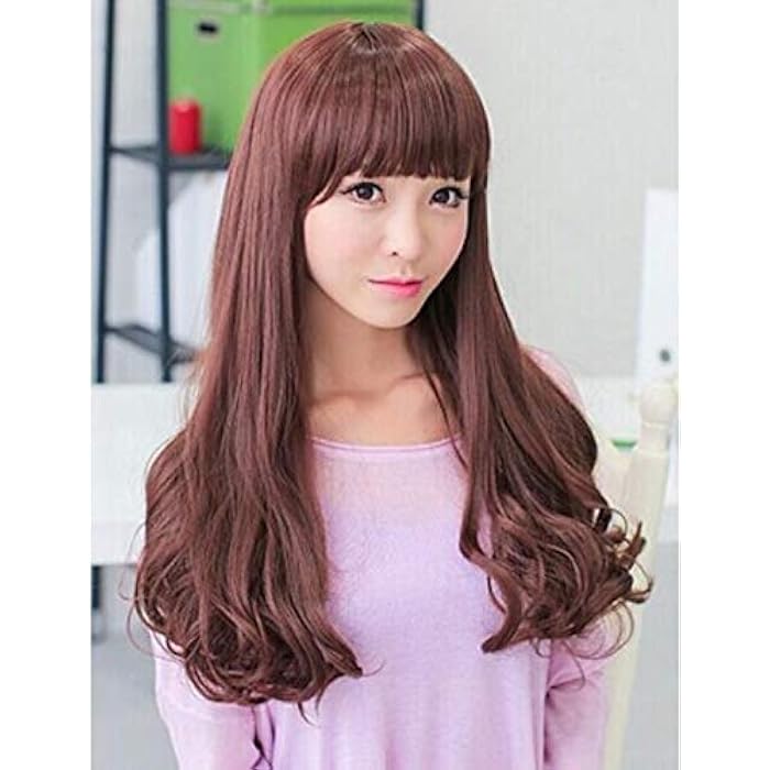 DILLARDS Fluffy Long Curls Flat Bangs Slightly Curled Wig Brown For Girls & Women-H053 - Image 5